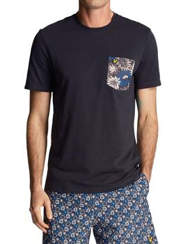 Camiseta Lyle Scott azul marino con bolsillo de flores