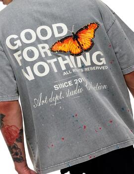 Camiseta Oversized GFN gris con mariposas