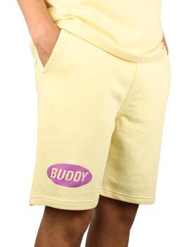 Pantalón corto Buddy amarillo logo morado
