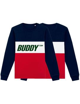 Sudadera Buddy Riscas marino, blanco y rojo