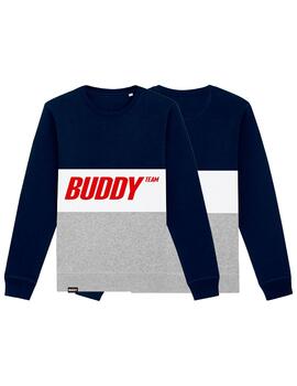 Sudadera Buddy Riscas marino, blanco y gris