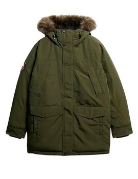 Abrigo Superdry verde militar con capucha de pelo